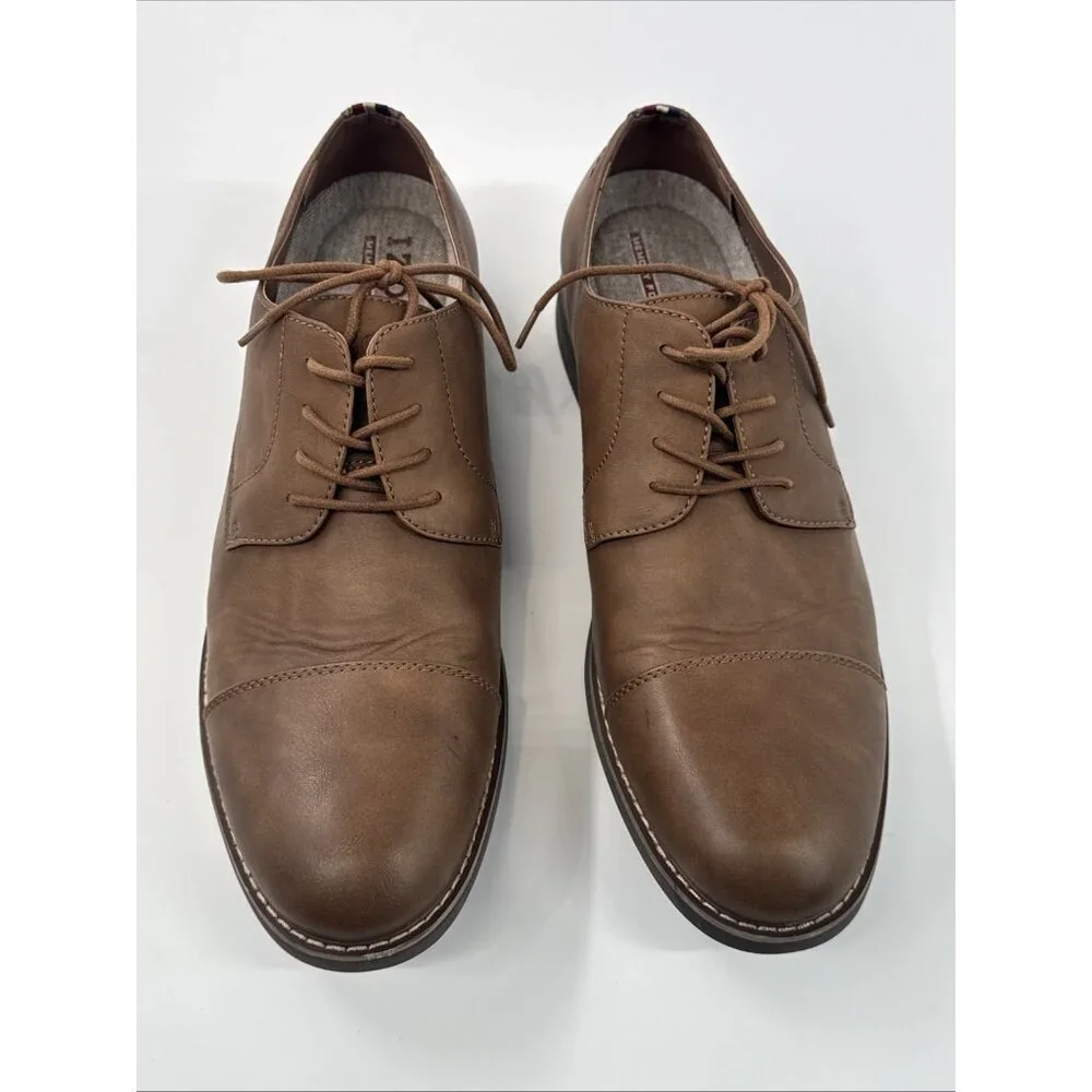Izod Oxford Shoes Mens 13 M Tan Faux Leather Memory Foam Lace Up Dress Casual
